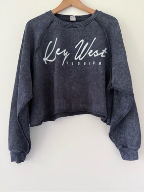Key West Florida Washed Black Cropped Oversized Sweatshirt